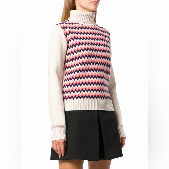 NEW A.P.C. Chevron Patterned Knit Sweater - Pink, Blue, and Cream Size L - Picture 3 of 9